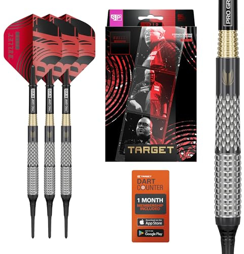 Target Darts Stephen Bunting G5 Void Soft Tip pilar, 18 G, 90 % volfram svarta kryo-spetsar, generation 5 bullet dartset, Pro Grip Evo & No.2 flygningar, Player Edition professionella set
