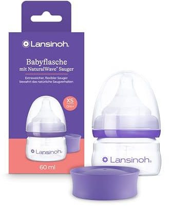 Lansinoh Babyflasche mit NaturalWave Sauger XS, 60 ml - für Frühchen und Neugeborene - Fütterung kleiner Trinkmengen - Anti Kolik Ventil & BPA frei