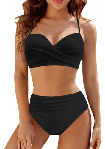 Maillot de Bain Femme 2 pièces Bikini Taille Haute Sexy Push up Ventre Plat Rembourré Imprimé Retro Vacances Plage A27