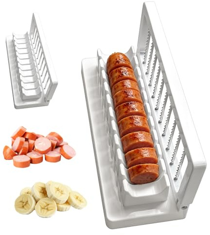 Uppgradering hand varmkorv bananskärare skärare, rostfritt stål blad korv skivare, mångsidig matskärare för jämnt skärning av varma hundar, bananer och grillkött, diskmaskinssäker