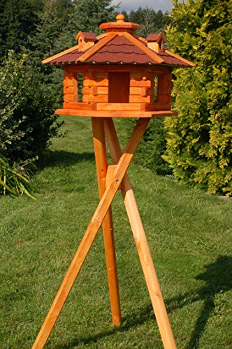 Deko-Shop-Hannusch sechseckiges Vogelhaus mit Ständer, Bitumschindeln, Vogelfutterhaus mit Futtersilo, Silo