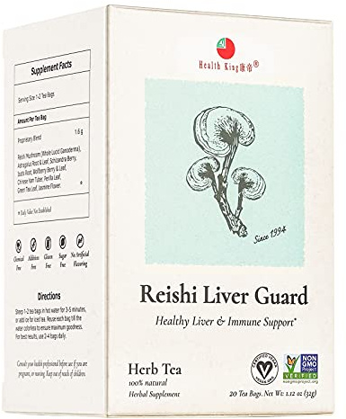Health King Reishi Liver Guard Herb Tea, Teabags, 20-Count Box (Pack of 4)