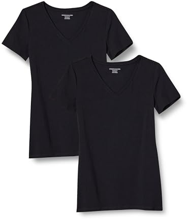 Amazon Essentials Women's Regular-Fit Short-Sleeve T-Shirt (Crewneck and V-Neck Options), Pack of 2, Black, X-Large
