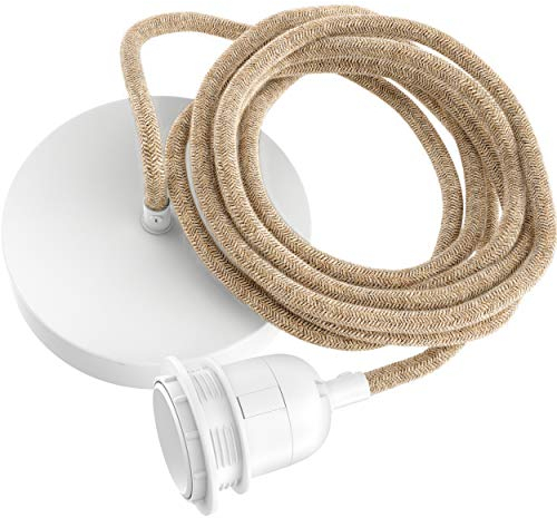 Hoopzi - Pendelleuchte 1 Flamming - 2,5m Textilkabel Seil - 1 X E27 Fassung - Vintage, Industrial Für Esstisch, Wohnzimmer, Esszimmer, Zimmer, Schlafzimmer, Küche