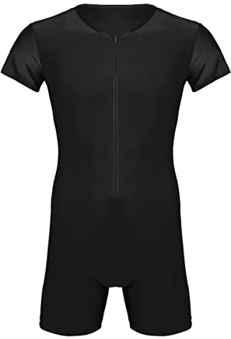 CHICTRY Herren Bodysuit Einteiler Unterwäsche Kurzarm Wrestling Singlet Schwarz A XXL