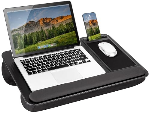 LAPGEAR Home Office Pro Lap Desk with Wrist Rest, Mouse Pad, and Phone Holder - Black Carbon - Fits up to 15.6 Inch Laptops - Style No. 91598