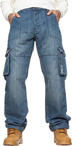 Enzo - Jeans da combattimento da uomo, stile casual, cargo, pantaloni da lavoro, pantaloni in denim, grandi e alti, Stonewash, W40 / L30