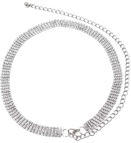 TeeYee Glänzende Strass Taillenkette für Damen Mädchen Mehrreihiger schmaler Taillengürtel für Jeans Kleid Bikini 5Rheihen