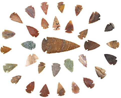 KVK Crystals Lot of 32 Indian Arrowheads Points Agate Chert Flint New Project Points (31) 1-1.5 & (1) 3