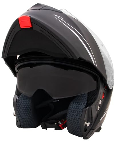 Zorax ZOR-838 Double Visor Flip up Helmet - Matt Black/White S (55-56cm) | Modular Front Helmet Motorcycle Motorbike ECE 2206 Approved