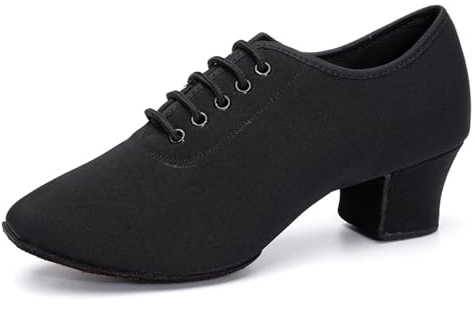AOQUNFS Zapatos de Baile Latino Mujer Cerrados con Cordones Tacón Bajo Zapatillas de Salsa Tango Moderno Jazz de Practica,NJB-Negro-5-2MD,EU41