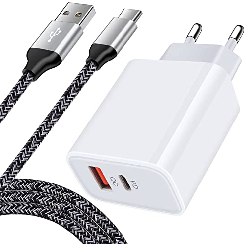 USB C Ladegerät 20W, PD & QC3.0 USB Netzteil Typ C Stecker Schnellladegerät Ladestecker mit 1.8M C Kable für Samsung Galaxy A15/A55/A35/A16/A54/A34/A53/A23/A33/S25/S24/S23/S22/S21/S20/Z Flip6 Pixel 8a