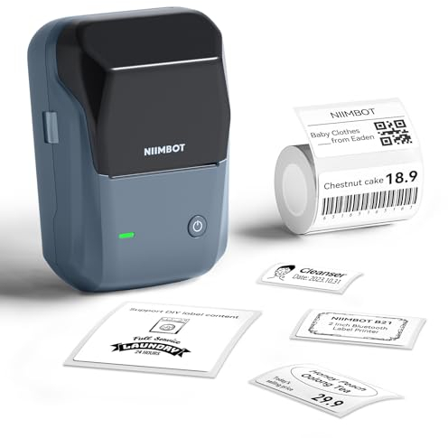 NIIMBOT B1 Bluetooth Label Maker Machine, Portable Label Printer, Large Waterproof Label, Versatile APP, 2-inch Thermal Label Printer for Clothing,Spice, Address, Barcode,Logo (Blue Gray)