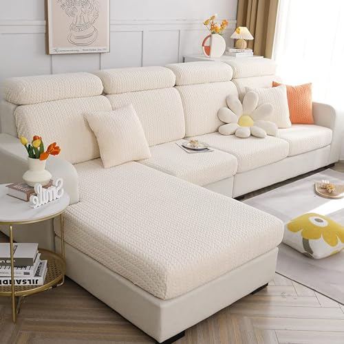 TOPCHANCES Sofa Sitzkissenbezüge - Universal Stretch Sofa Schonbezüge Couch Sitzbezug L-Form, Weich Sofasitzbezug Couch Chaiselüberzüge, Sofa Kissenschutz Bezüge (Beiger Weizen)