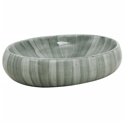 vidaXL Lavabo sobre Encimera Ovalado, Lavamanos de Tocador, Lavabo de Fregadero, Lavamanos sobre Encimera para Baño Aseo, Cerámica Verde