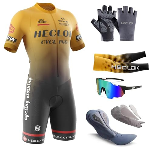 Combinaison Cyclisme Homme Manches Courtes – Respirante, Légère | Rembourrage haute densité, tissu respirant à séchage rapide, 3 poches arrière, pour route et triathlon