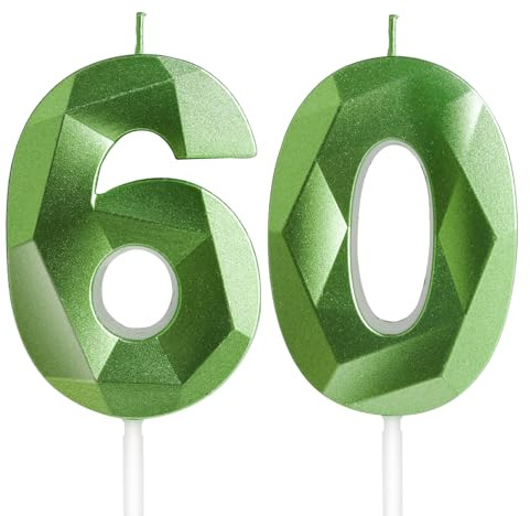Yiran 60th Birthday Candles, Green Number 60 Candle for Cake, Happy Birthday Candles, Green Cake Topper Decorations for Birthday Party Baby Shower Wedding Anniversary