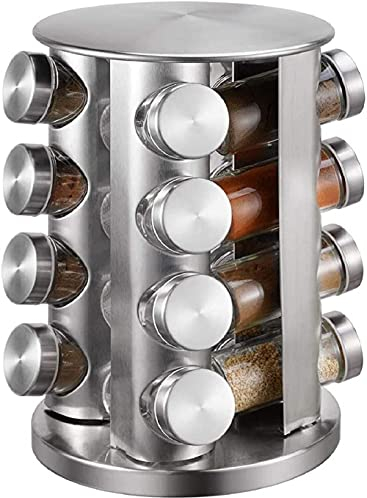 MYVVKIA Portaspezie 16 Barattoli di Vetro Portaspezie in Acciaio Inossidabile Carosello Girevole a 360° per Conservazione delle Spezie Cucina, Barbecue