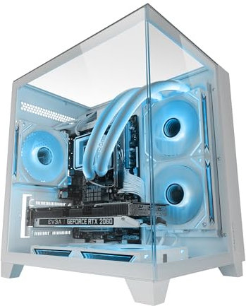 MARSGAMING MC-3CM, Case Gaming MicroATX, Vista Panoramica 3D Triplo Vetro Temperato, Design Doppia Camera Laterale, Supporto Completo Raffreddamento Liquido, Gestione Cablaggio, Mini Tower PC, Bianco