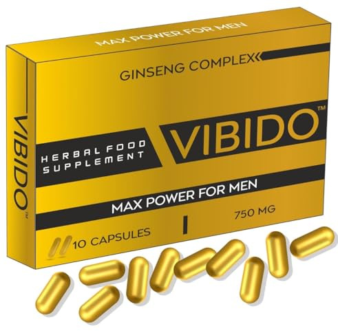 VIBIDO 750mg | Stronger | Longer | Harder | Performance | Extra Strength Enhancing Pills | Stamina Endurance Booster Supplement Pills for Men | 10 Ginseng Capsules