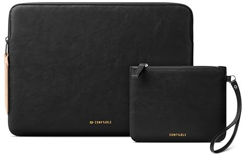 Comfyable Slim Protective Laptop Sleeve with Accessory Pouch Compatible with 13/13.3/14 Inch MacBook Pro & MacBook Air, Mac Travel Case, Slim PU Leather Laptop Cover M4/M3/M2/M1 2024-2021, Black