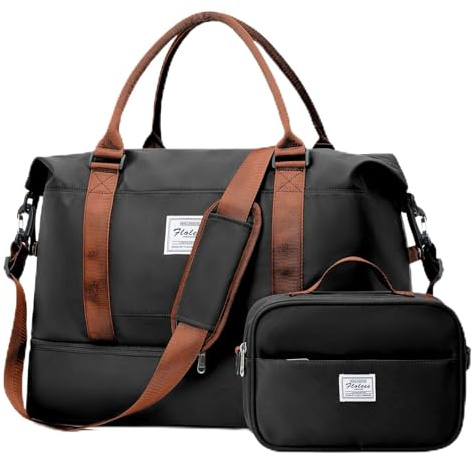 for Easyjet Airlines Underseat Cabin Bag 45x36x20 Weekend Overnight Carry on Holdall for Women Travel Duffel Sport Gym Tote Mum Hospital Bags with Toiletry Bag,B04-Black-Brown