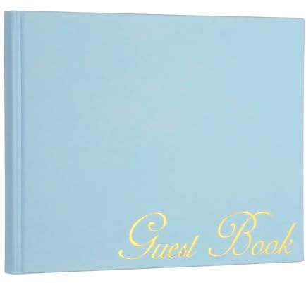 PATIKIL Libro De Visitas Elegante 9x7 En Piel PU para Bodas Libro De Firmas Estiloso con 50 Páginas En Blanco De 120GSM para Recepciones Funerales Eventos Especiales Azul Claro
