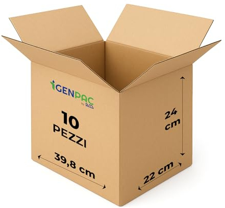 GM 10 Scatole Cartone Avana 39,8x22x24 h cm - Mono Onda Resistenti per Imballaggio, Spedizioni e E-Commerce - Cartoni Trasloco e Packaging Riciclabile, Vari formati, Ideali per Uffici e Aziende