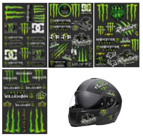 EUYKQNOI 4-Teilig fahrrad aufkleber Monster Ener gy motorrad aufkleber Motorrad Coole Motorradhelm Aufkleber,mon ster energy sticker,Hochwertige Sticker für MotorräDer,Skateboard,GeläNdemotorräDer