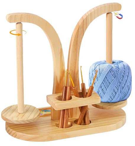 Yarn Holder, Magnetic Wool Holder, Wooden Yarn Spinner, Double Yarn Ball Holder Stand, Detachable Yarns Spinner with Crochet Accessories Storage for Knitting Crochet Lover