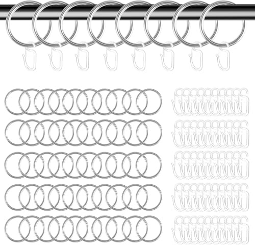 50 Pièces Anneaux Rideaux, Comprend 50 Intérieur 30 mm Anneaux de Rideaux en Métal et 50 Anneaux à Crochet en Plastique pour Suspendre des Rideaux, des Rideaux de Douche et des Baldaquins - Argentés