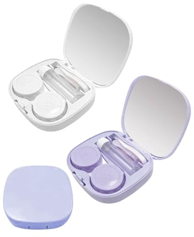 WINXMIN 2 Piezas Portalentillas,Estuche Lentillas, Porta Lentillas Pequeño,Cajas Lentes De Contacto, Porta Lentillas De Colores Con Espejo, Pinzas, Quita Lentillas Y Botella De Solución(2 Colores)