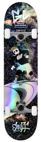 7.25 x 29.5 Enuff Skully Hologram - Black - Mini Size Complete Skateboard - 7 Ply Maple Deck with Decade Trucks, 90A High Rebound Wheels, ABEC-9 Bearings, Perfect for Young Skaters