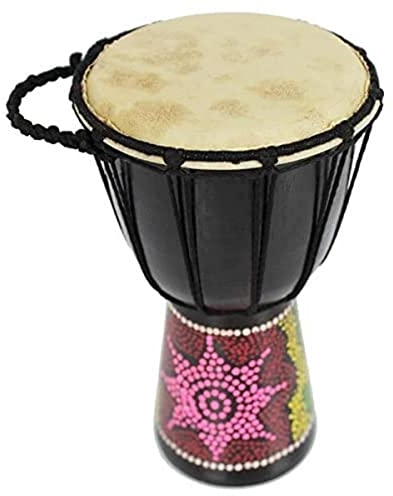 A-Star 5 Zoll bemalte bunte afrikanische Djembe-Trommel – authentisch handgefertigt, Seil gestimmt, Fell aus Naturfell – 25 cm Höhe, 13 cm Durchmesser