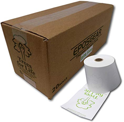 EPOSGEAR® (20 Rolls) 57mm x 57mm 57x57 Printed Thermal Paper Till Cash Register Machine Receipt Printer Rolls - Supporting Trees for Life - BPA Free