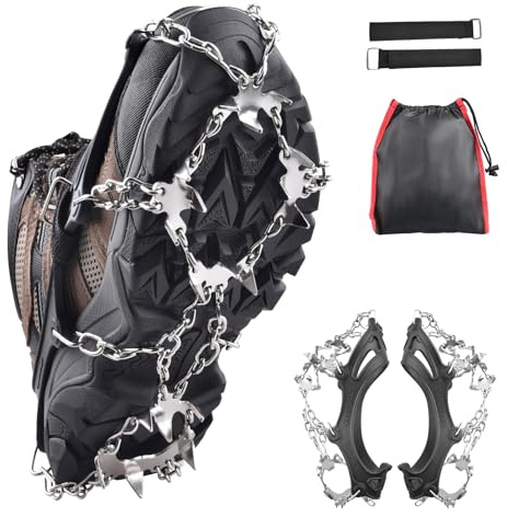 TRIWONDER Crampons for Boots Shoes Traction Ice Cleats Snow Grips Anti Slip Stainless Steel Micro Spikes for Hiking Fishing Walking Climbing Jogging Mountaineering (18 Spikes, Medium)
