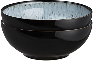 Denby - Halo Cereal Bowls Set of 2 - Reactive Glaze Dishwasher Microwave Safe Crockery 820ml - Black, Grey Ceramic Stoneware Tableware - Chip & Crack Resistant Soup Bowls