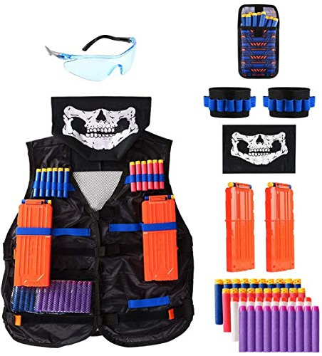 Locisne taktisk väst jacka set för leksakspistol N-Strike elitserie (W/40 skum dartar skyddsglasögon ansiktsmask 2 reload clips 2 armband + dart väska)