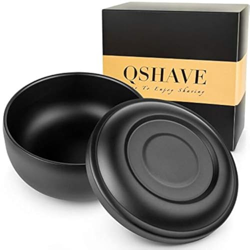 QSHAVE Rostfritt stål rakskål med lock 10 cm diameter stor djup storlek matt svart krombeläggning