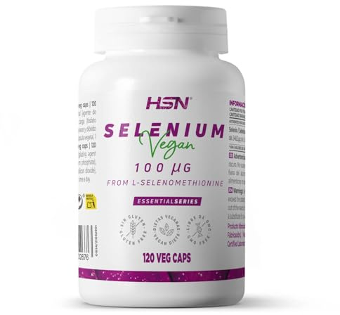 HSN Selenio 100mcg (L-Seleniometionina) | 120 Cápsulas Vegetales | Suministro 4 Meses | Alta Biodisponibilidad | No-GMO, Vegano, Sin Gluten