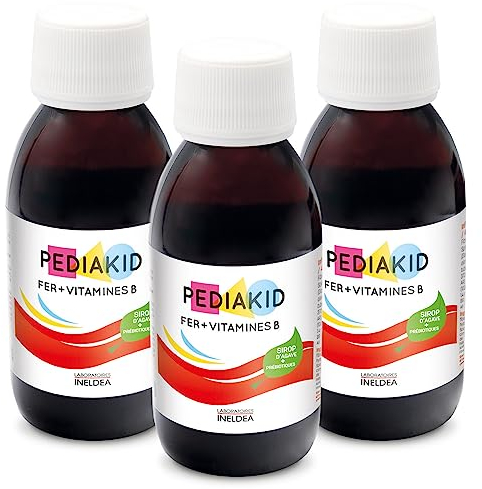 PEDIAKID - Sirop Fer + Vitamines B - Complément Alimentaire Naturel - Formule Exclusive au Sirop d'Agave - Optimise les Apports en Fer - Contribue à Réduire la Fatigue - Goût Banane - Lot de 3