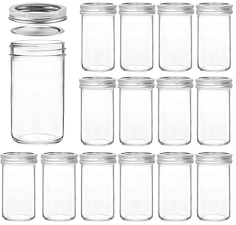 VERONES Mason Jars 12 OZ, 15 pcs Canning Jars Jelly Jars With Regular Lids, Ideal for Jam, Honey, Wedding Favors, Shower Favors