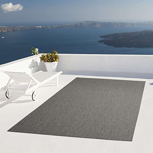 Taracarpet Outdoor Teppich Wetterfest Wohnzimmer Balkon Küchenteppich Flachgewebe Sisaloptik Einfarbig Uni anthrazit dunkelgrau 160x220 cm