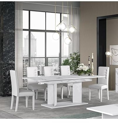 Stilprojectstore Tavolo da pranzo rettangolare moderno allungabile L.160/210, marmo bianco - Dream