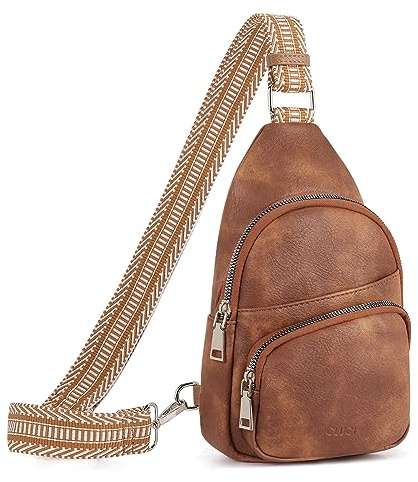 CLUCI Small Sling Bag for Women, Vegan Leather Fanny Pack Crossbody Bags for Women, Chest Bag With Guitar Strap