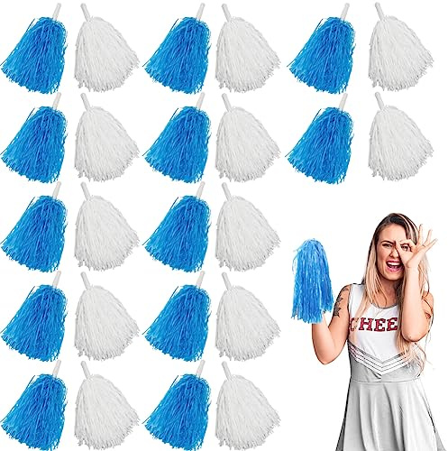 Lovecheer 24 st Cheerleading-pompoms plast blå och vit Cheerleader pompoms med handtag som hejar för sport andlig dans festuppträdande