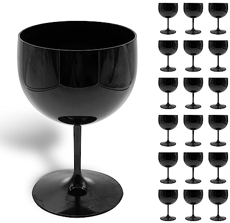 DOJA Barcelona | Copa Balón de Plástico Negro | 68cl | Pack 12 | Reutilizable | Vasos de Policarbonato Transparente | Para Vino, Gin Tonic, Cócteles