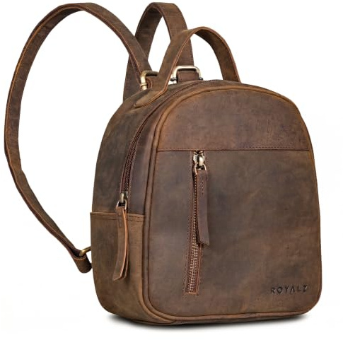 ROYALZ 'Olympia' Petit sac à dos en cuir décontracté Sac à dos pour dames Cuir véritable Elégant Vintage Look City Backpack Mini