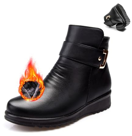 MAOAEAD Bottes et bottines orthopédiques pour chevilles en cuir véritable et laine avec boucle métallique pour femmes - Chaudes d'hiver antidérapantes en cuir velours