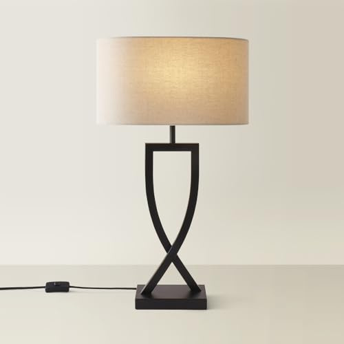 ValueLights | Large Black Metal Table Lamp with an Oatmeal Lampshade | Table Lamps, Home Décor & Improvement Essential | Includes 4W LED Bulb